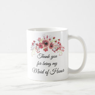 Mug Maid of Honor Watercolor Bouquet de fleurs roses