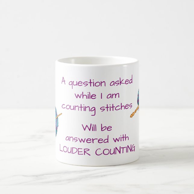 Mug Mailles comptées, humour crochet, avec votre nom (Centre)