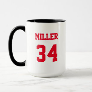 Mug Maillot de sport rouge personnalisé avec nom et nu