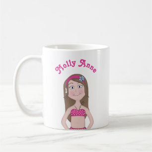 Mug Maillot rose, peau claire avec des cheveux bruns e