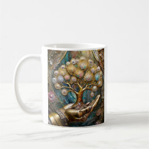 Mug Main de robot doré tenant l'arbre de vie doré
