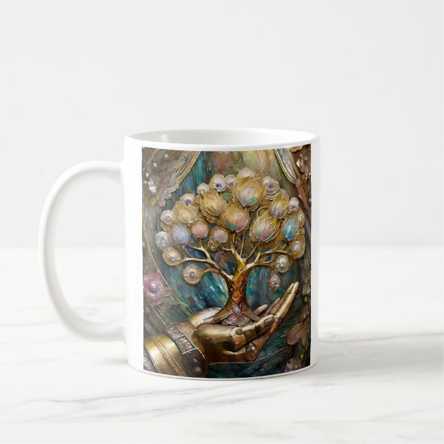 Mug Main de robot doré tenant l'arbre de vie doré (Gauche)