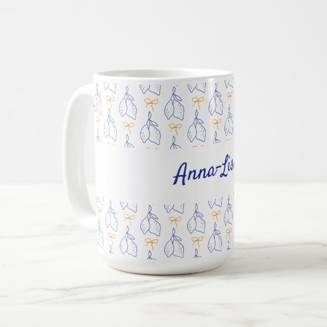 Mug Main personnalisée dessinée citrons bleu italien (Devant gauche)