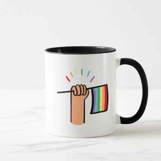 Mug Main tirée à la main avec un drapeau arc-en-ciel (Droite)