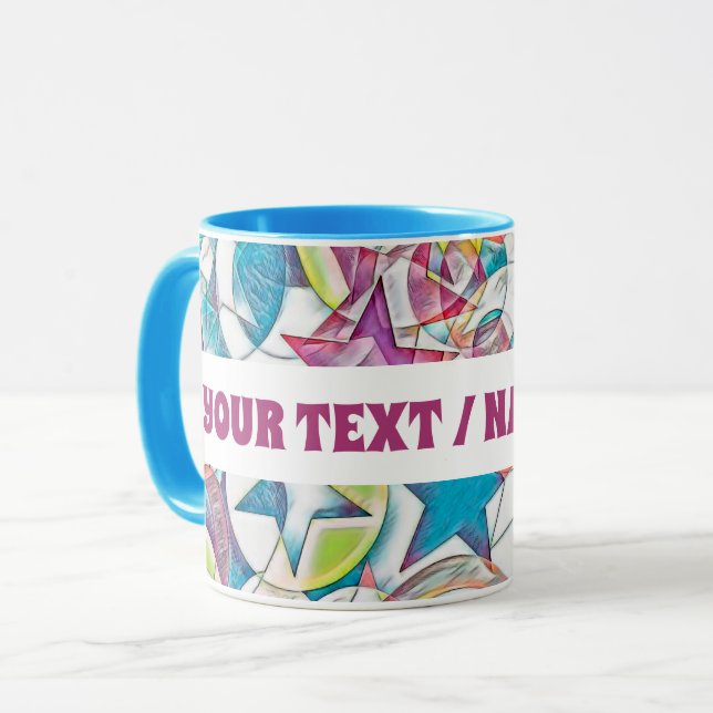 Mug Main Tirée Par EDDArt - Étoiles Et Coeurs 1 (Devant gauche)