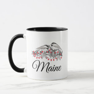 Mug Maine Chickadee Bird hiver Noël Vacances Neige