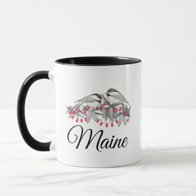 Mug Maine Chickadee Bird hiver Noël Vacances Neige (Gauche)