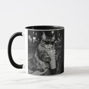 Mug Maine Coon Café glacé Noir et Blanc Art