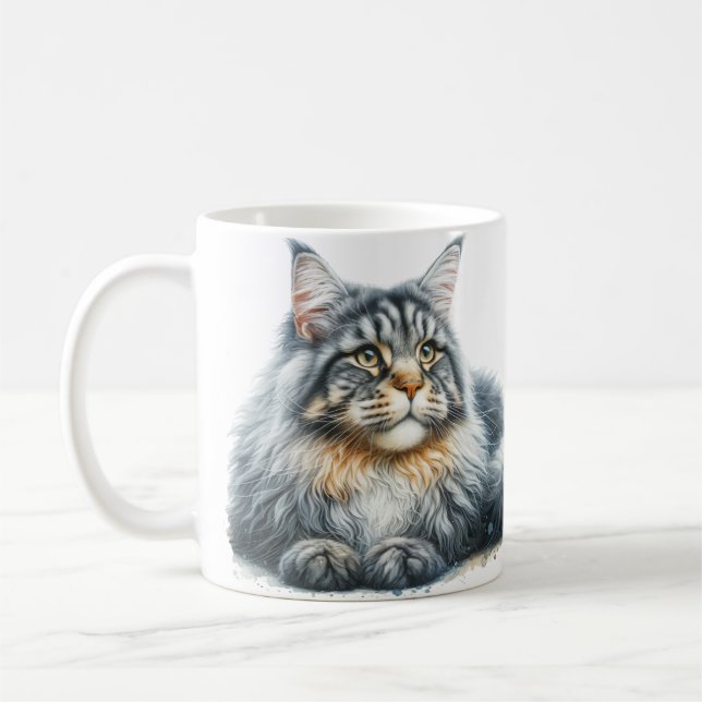 Mug Maine Coon Chat Love in Watercolor (Gauche)