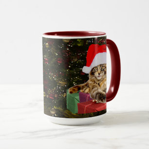 Mug Maine Coon Chat Père Noël & Cadeaux Arbre de Noël