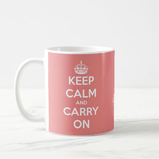 Mug Maintenez calme et continuez le rose de corail (Gauche)