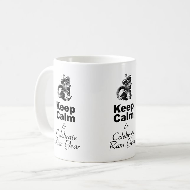Mug Maintenez le calme et célébrez l'année du bélier W (Devant gauche)