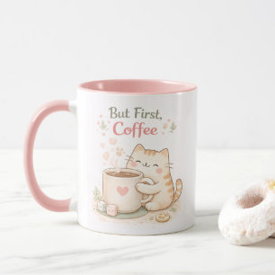 Mug Mais d'abord Café Kawaii Mignon Chat Rose Doux