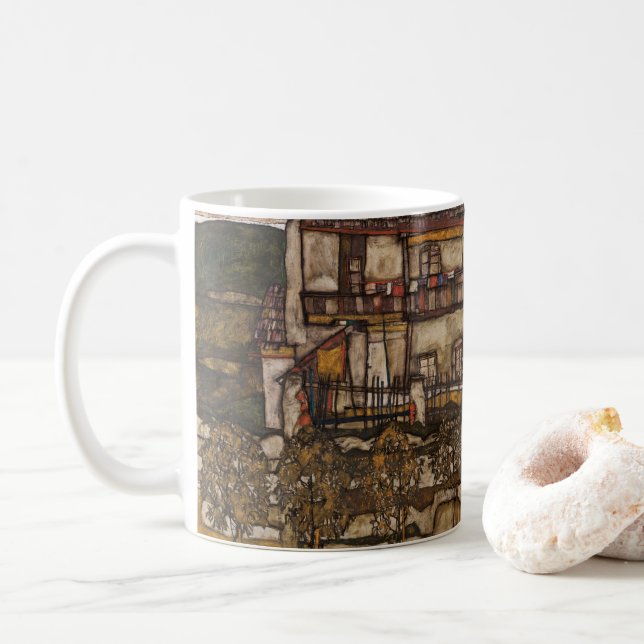 Mug Maison avec un toit de bardeaux par Egon Schiele (Avec donut)