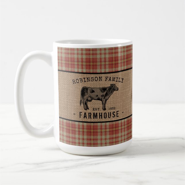 Mug Maison de ferme Russe Vache Rouge Rouge Burlap Gra (Gauche)