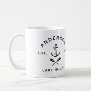 Mug Maison de lac à l'ancre nautique : Vacances d'été 