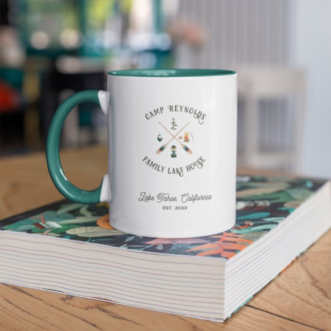 Mug Maison de lac familiale monogramme (Créateur téléchargé)