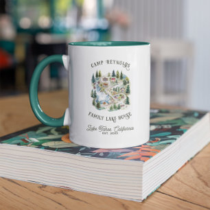 Mug Maison de lac familiale   Monogramme de carte de c