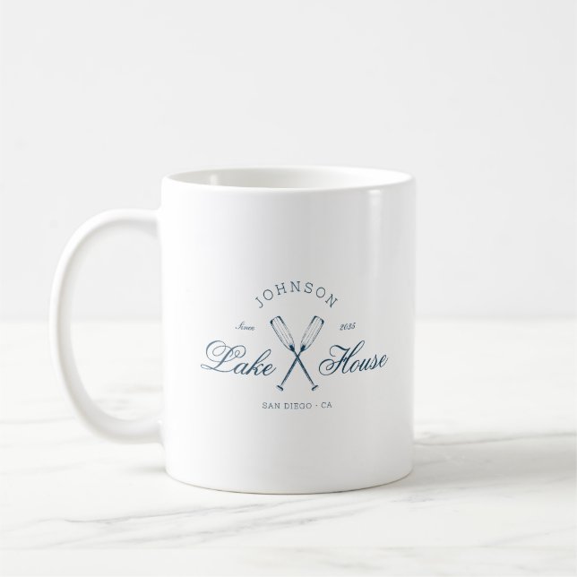 Mug Maison de lac rustique moderne Rames Bleu marine c (Gauche)