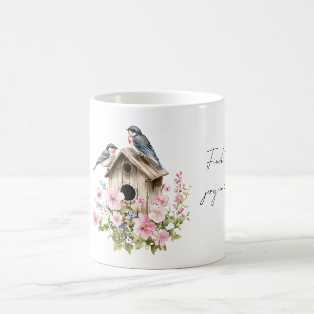 Mug Maison de oiseaux Blue Birds Joie Floral rose (Centre)