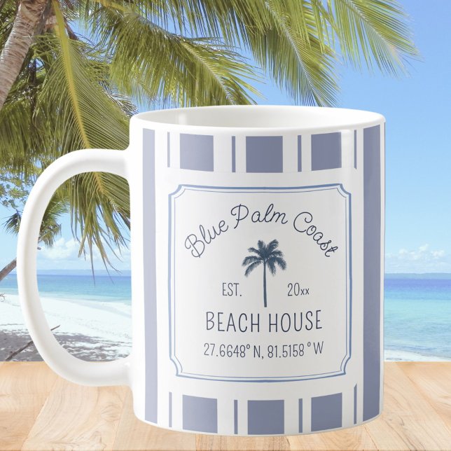 Mug Maison de plage bleu rayures ferme côtière (In situ)