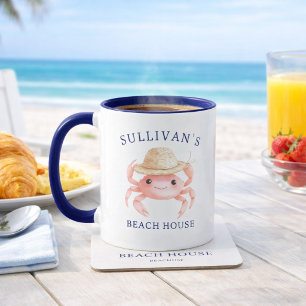 Mug Maison de Plage Côtière Crabe Rose Nom de Famille 