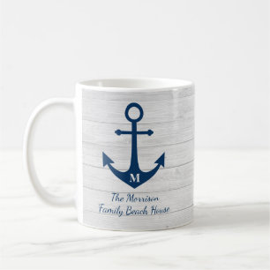 Mug Maison de plage de Monogram en bois blanc Famille