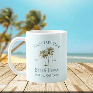 Mug Maison de plage moderne aux palmiers en bois bleu 