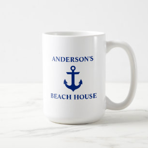 Mug Maison de plage nom de famille nautique grande anc