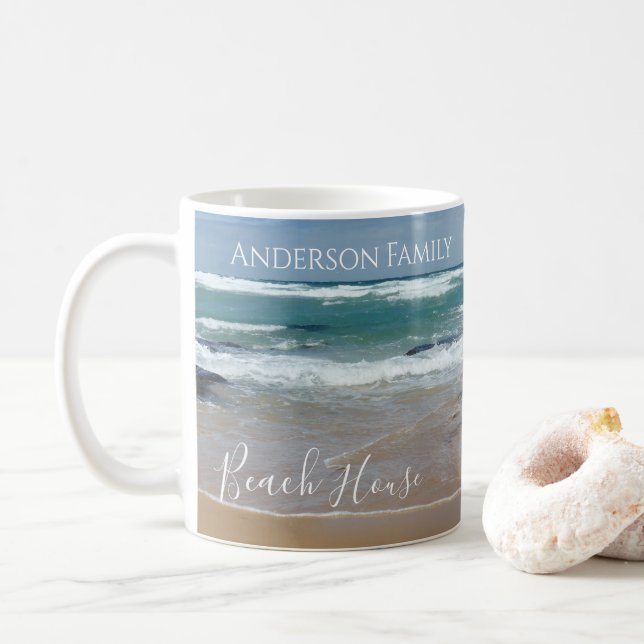 Mug Maison de plage Ocean personnalisée (Avec donut)
