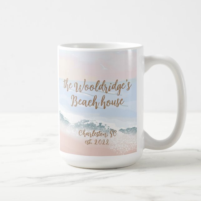 Mug Maison de plage, sable, Mer Bleue Calme, Sunrise I (Droite)