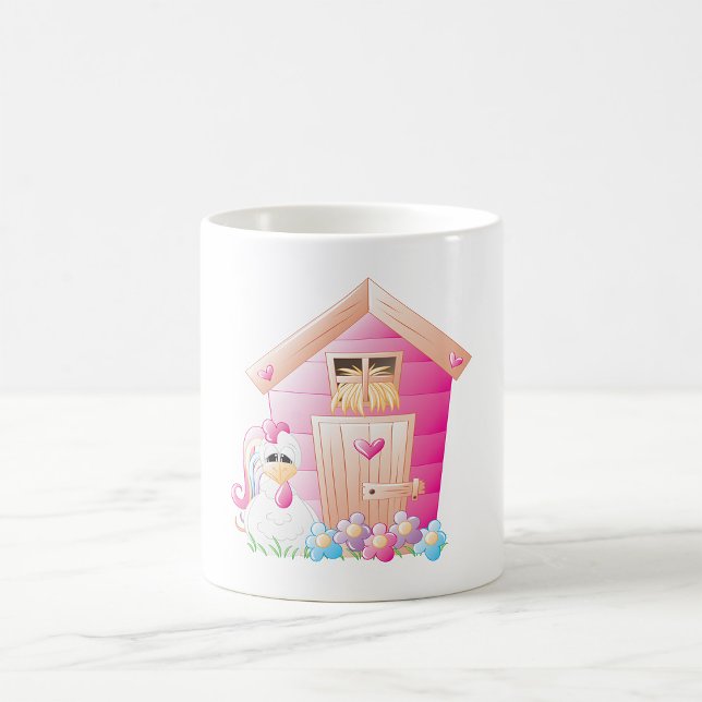 Mug Maison de poulets et de poules roses avec fleurs (Créateur téléchargé)