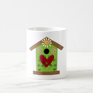 Mug Maison d'oiseaux verte avec coeur et marguerites