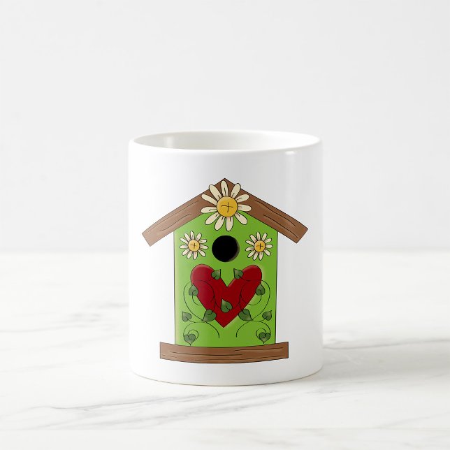 Mug Maison d'oiseaux verte avec coeur et marguerites (Créateur téléchargé)
