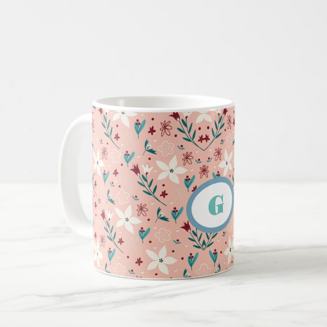 Mug Maison élégante à motif floral rose (Devant gauche)