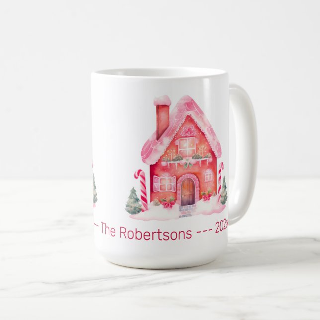 Mug Maison en pain d'épices rose Noël (Devant droit)