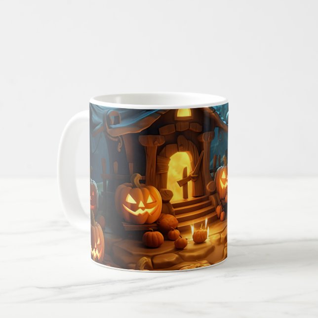 Mug Maison hantée de citrouille d'Halloween 3D (Devant gauche)