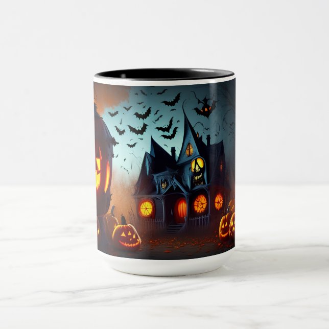 Mug Maison hantée, Jack-O-Lanterns et chauves-souris (Centre)