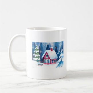 Mug Maison rose dans la forêt d'hiver