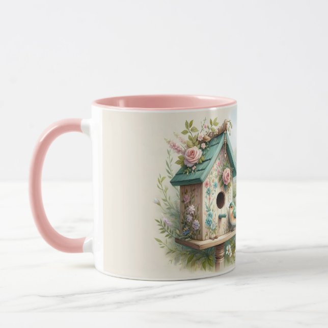 Mug Maisonnette oiseau avec jardin floral dans le styl (Gauche)