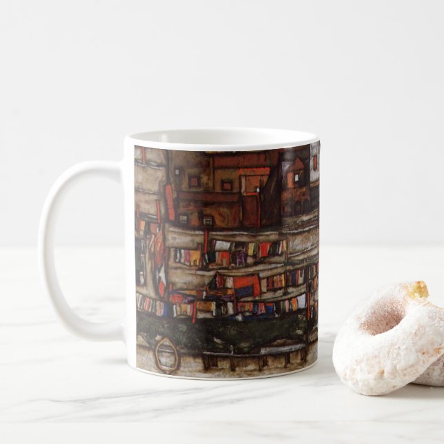 Mug Maisons avec blanchisserie par Egon Schiele (Avec donut)