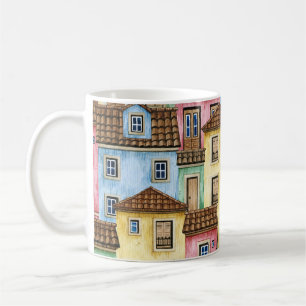Mug Maisons de Lisbonne : Aquarelle Motif funiculaire.