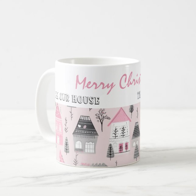 Mug Maisons vintages à Noël rose (Devant gauche)