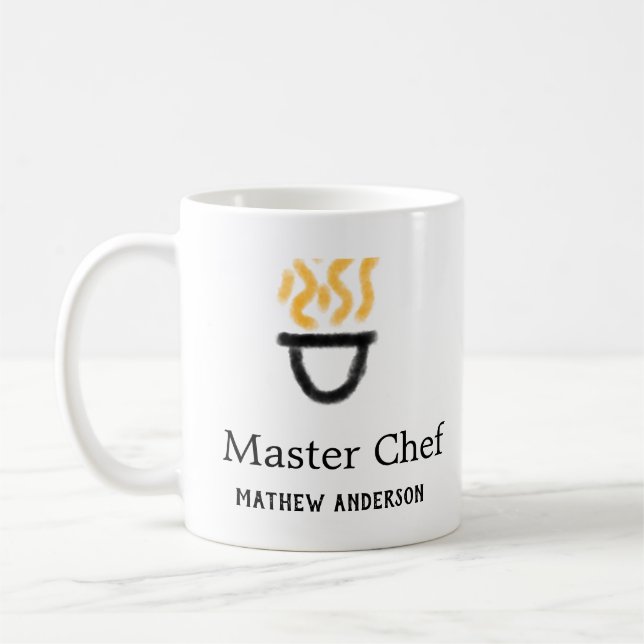 Mug Maître chef ajouter nom poêle noir feu fumée (Gauche)