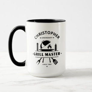 Mug Maître de Grill Légendaire Nom personnalisé Noir