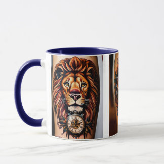 Mug "Majestic Fusion : Lion and Clock Tattoo Design"