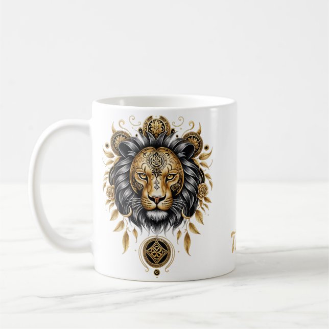 Mug Majestic tête de lion doré avec crinière noire. (Gauche)