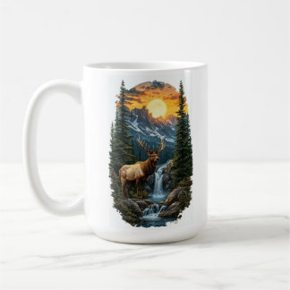 Mug "Majestic Wilderness - Elk at Sunrise Waterfall"
