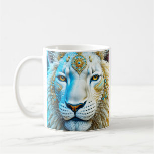 Mug Majestueux Lion Blanc et Or Personnalisé