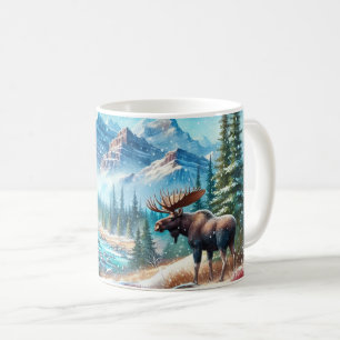 Mug Majestueux orignal dans un paysage de montagne enn